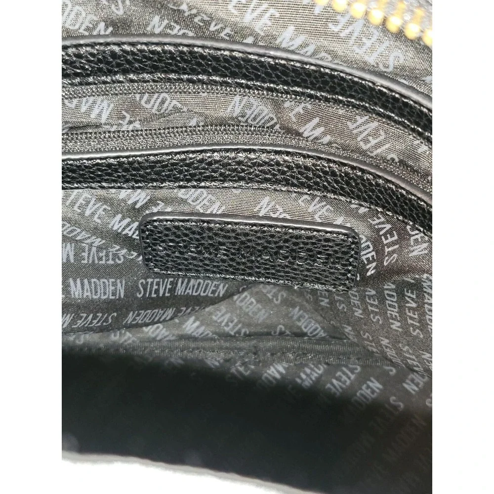 Steve Madden Womens Black Embossed Logo PVC Backpack Large Casual Daily Bag Work